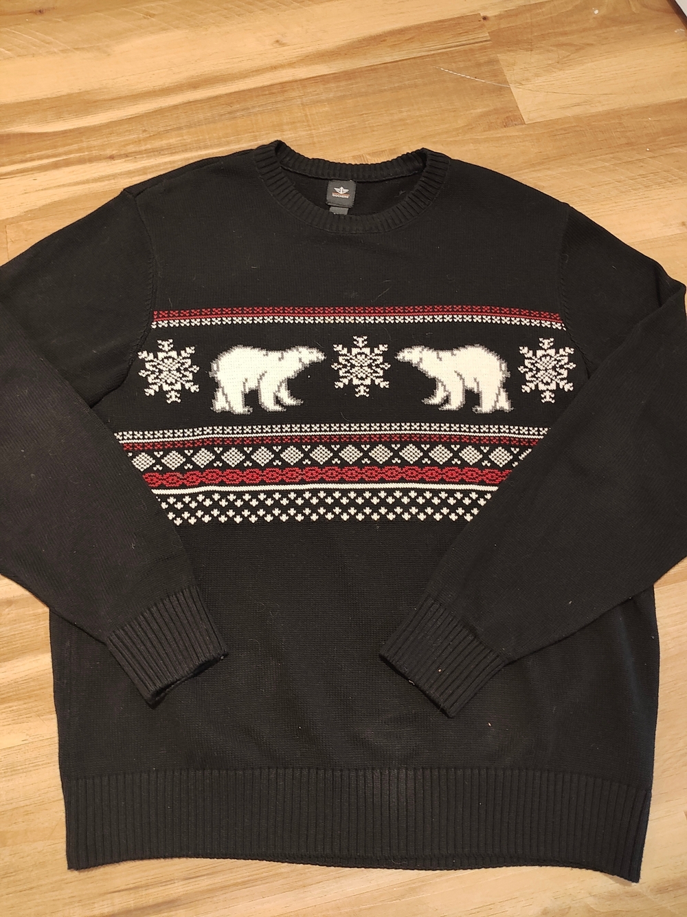 Dockers Black Crewneck Sweater with White Polar Bear Fair Isle